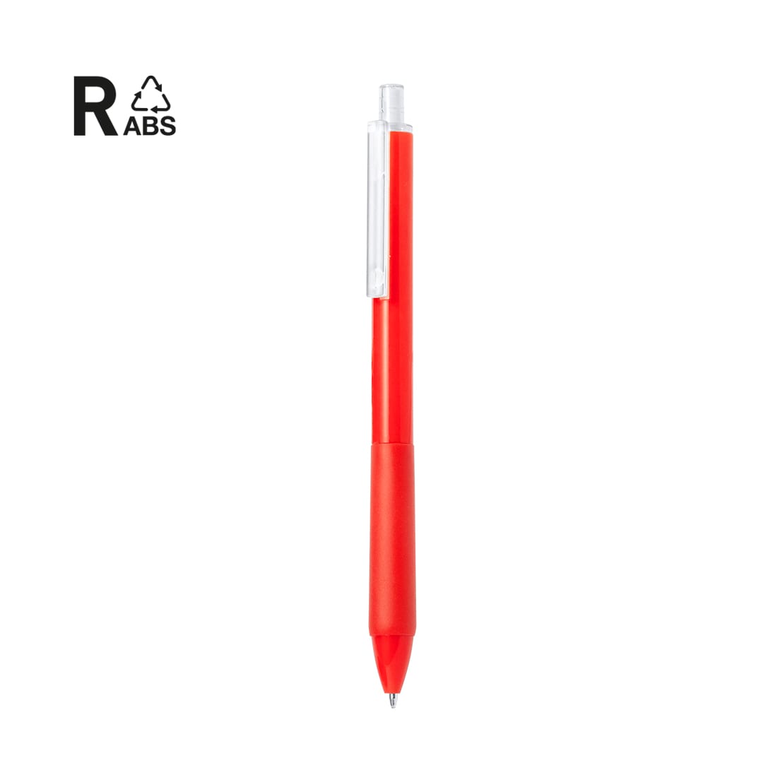 A red plastic pen with a clear cap and a logo on the body. Synex Pen - Image 1