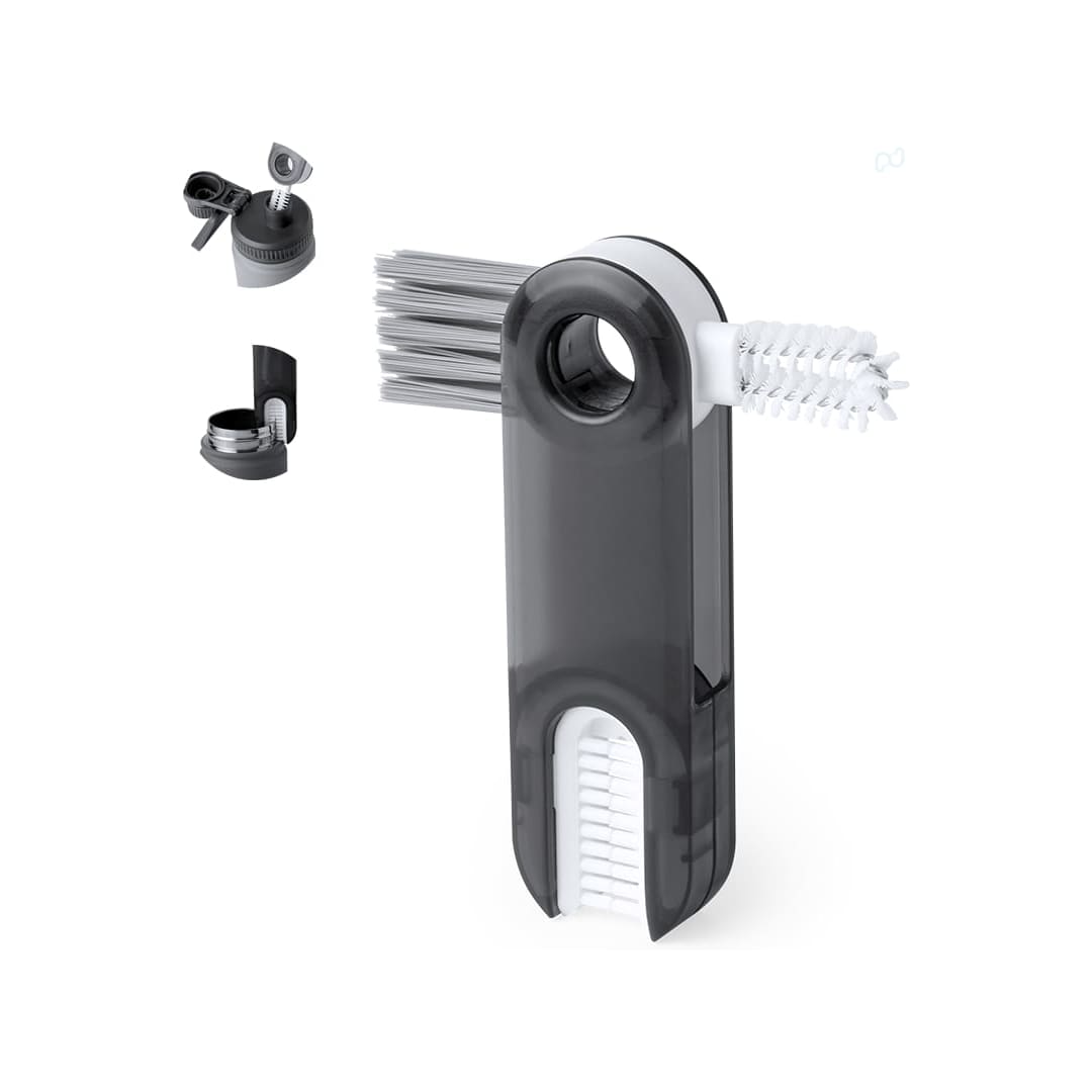 A drink bottle cleaning brush in grey and white, featuring multiple bristles and a built-in design for easy cleaning. Grimg Cleaner Brush - Image 1