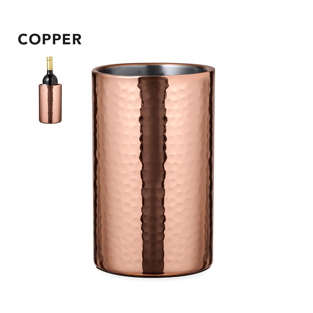A drink bottle with a hammered copper finish, featuring a shiny interior and a slight curve at the top. Gibli - Image 1