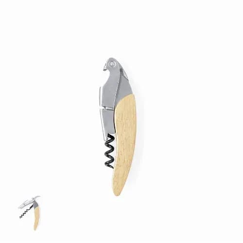 A corkscrew with a silver metal body and a light wooden handle, featuring a spiral to open wine bottles. Mansen - Image 1