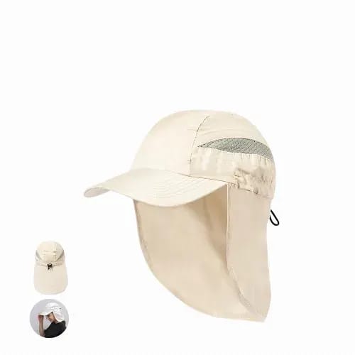A cap in light beige with a wide brim and a neck flap for sun protection, featuring a mesh panel and an adjustable strap. Levant - Image 1