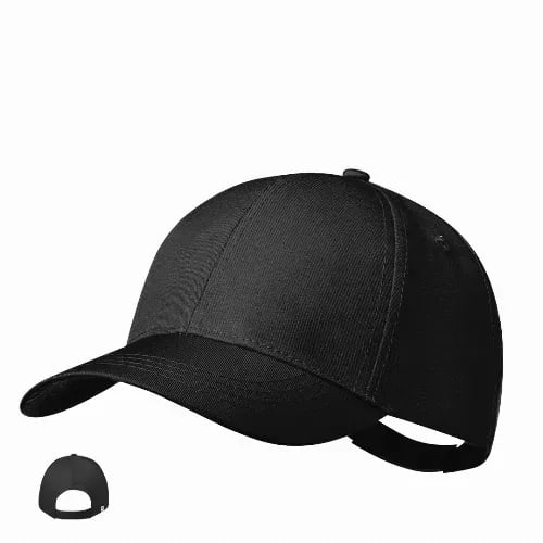 A black cap with a curved peak and an adjustable strap at the back. It features a simple design without embellishments. Oconor - Image 1