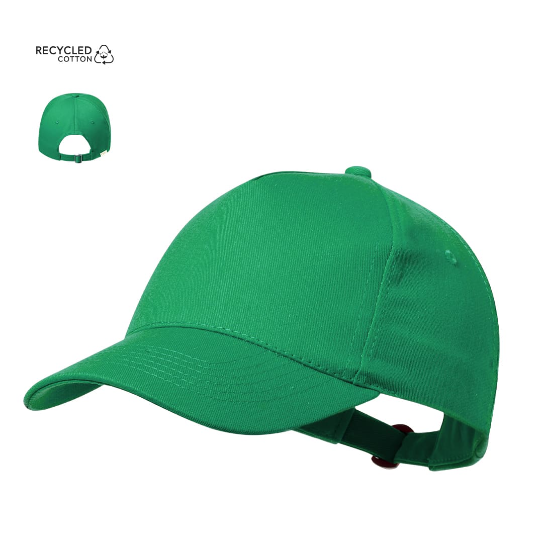 A green cap made of recycled cotton with an adjustable strap and a curved brim. Features a logo. Brauner Cap - Image 1