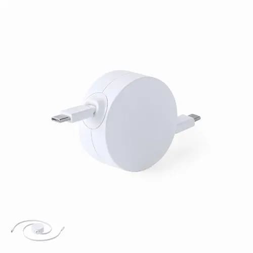 A white circular charging adapter with retractable cables in a minimalist design. Zapa RCS - Image 1