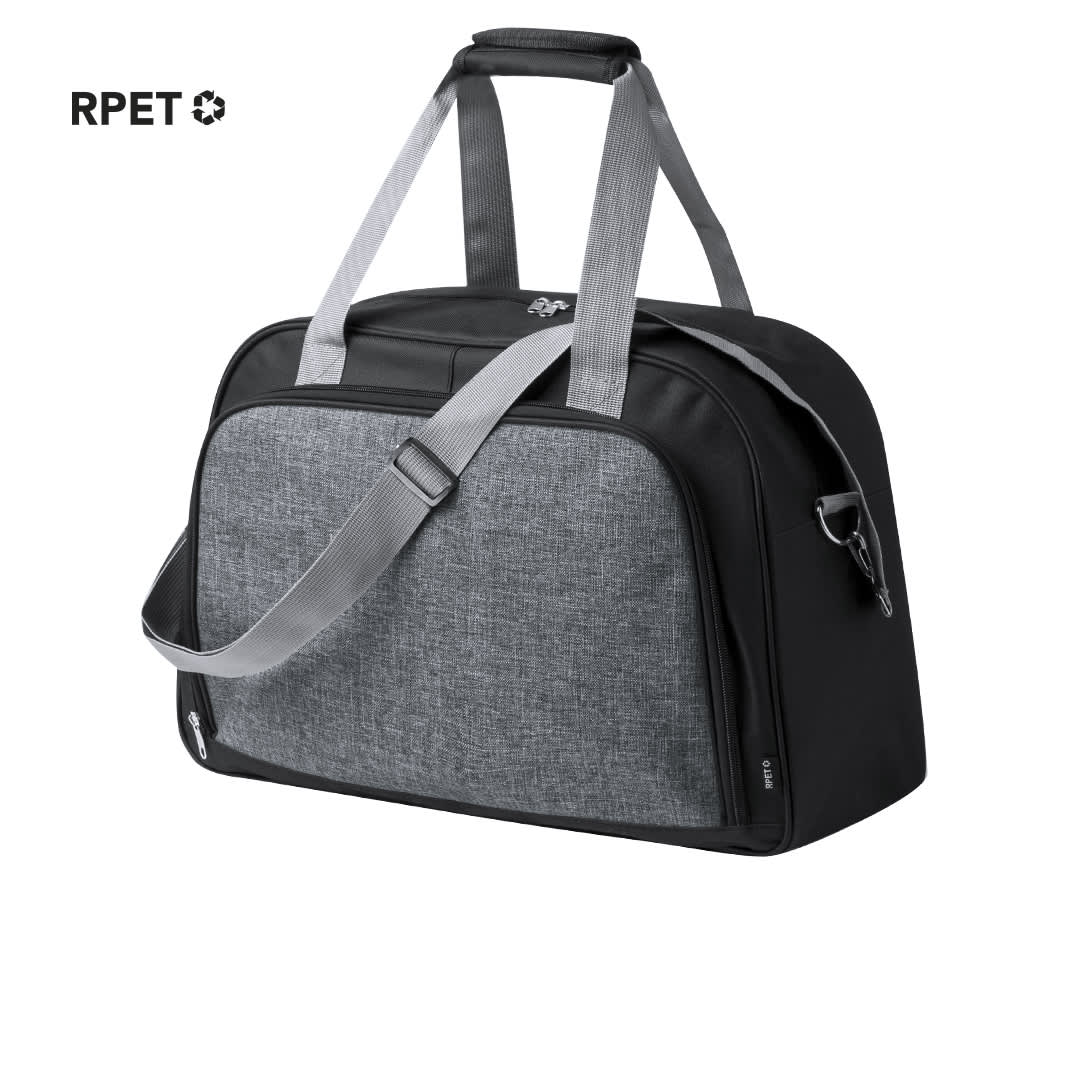 A black and grey shoulder bag with adjustable straps and a logo, featuring a spacious compartment. Monik Bag - Image 1
