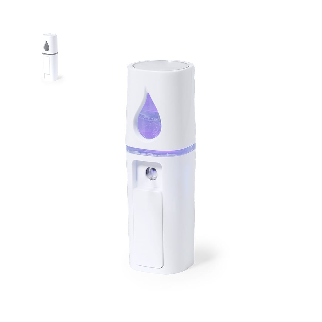 A white vaporiser with a purple light feature and a water droplet design, featuring a logo on the body. Diyoza Vaporizer - Image 1