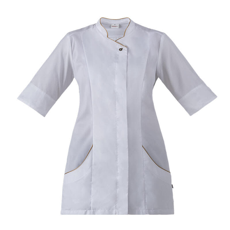 Atena Tunic in white with contrasting trim, featuring a button closure and three-quarter sleeves, includes pockets. Atena Tunic - Image 1