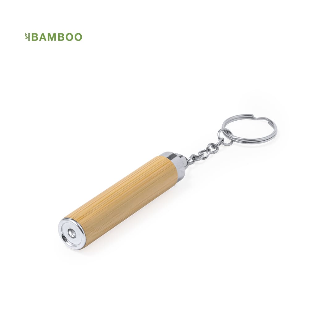 A torch keyring in bamboo with metallic accents and a keychain attachment. Joper Torch Keyring - Image 1