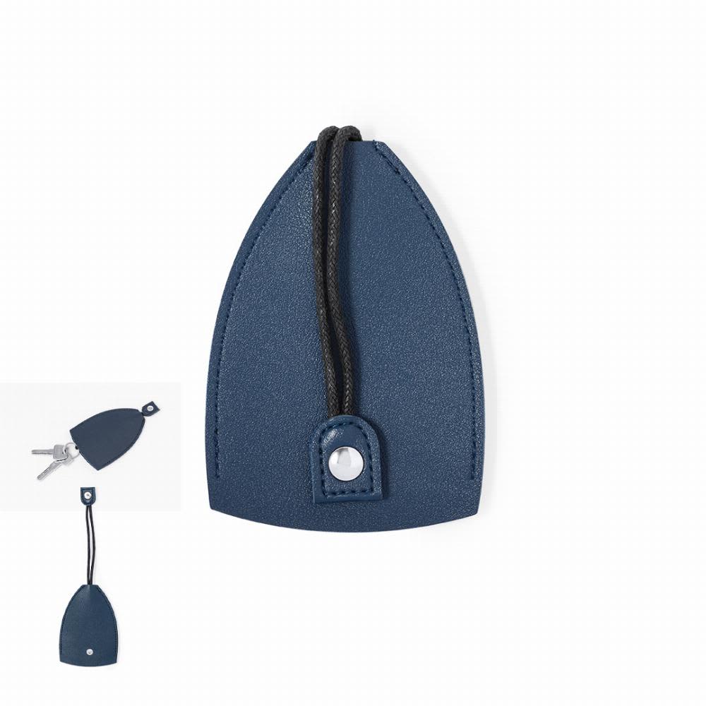 A navy blue key holder made of textured material with a black cord for securing keys. Features a snap button closure. Greip - Image 1