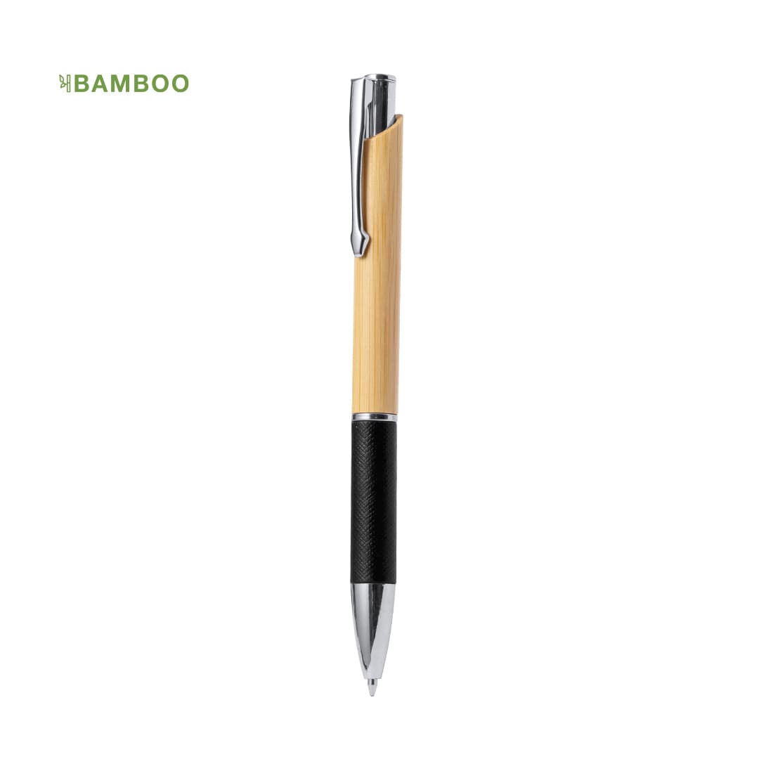 A wooden pen with a bamboo body, featuring a chrome clip and black accent. Includes branding on the pen. Arvonyx Pen - Image 1