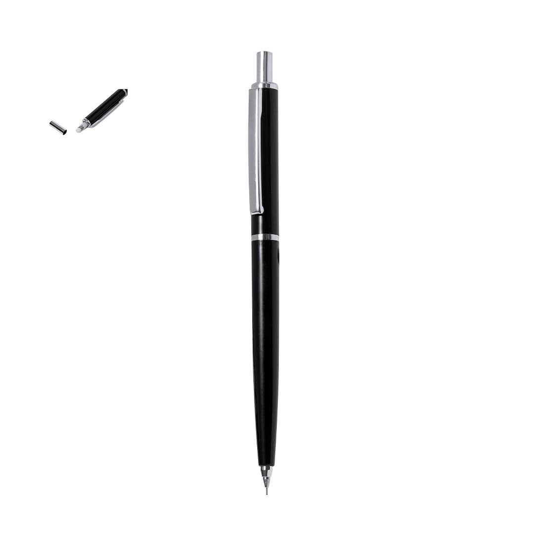 A mechanical pencil in black with chrome accents, featuring a sleek design and a clip. Brand logo is visible. Binefar Mechanical Pencil - Image 1