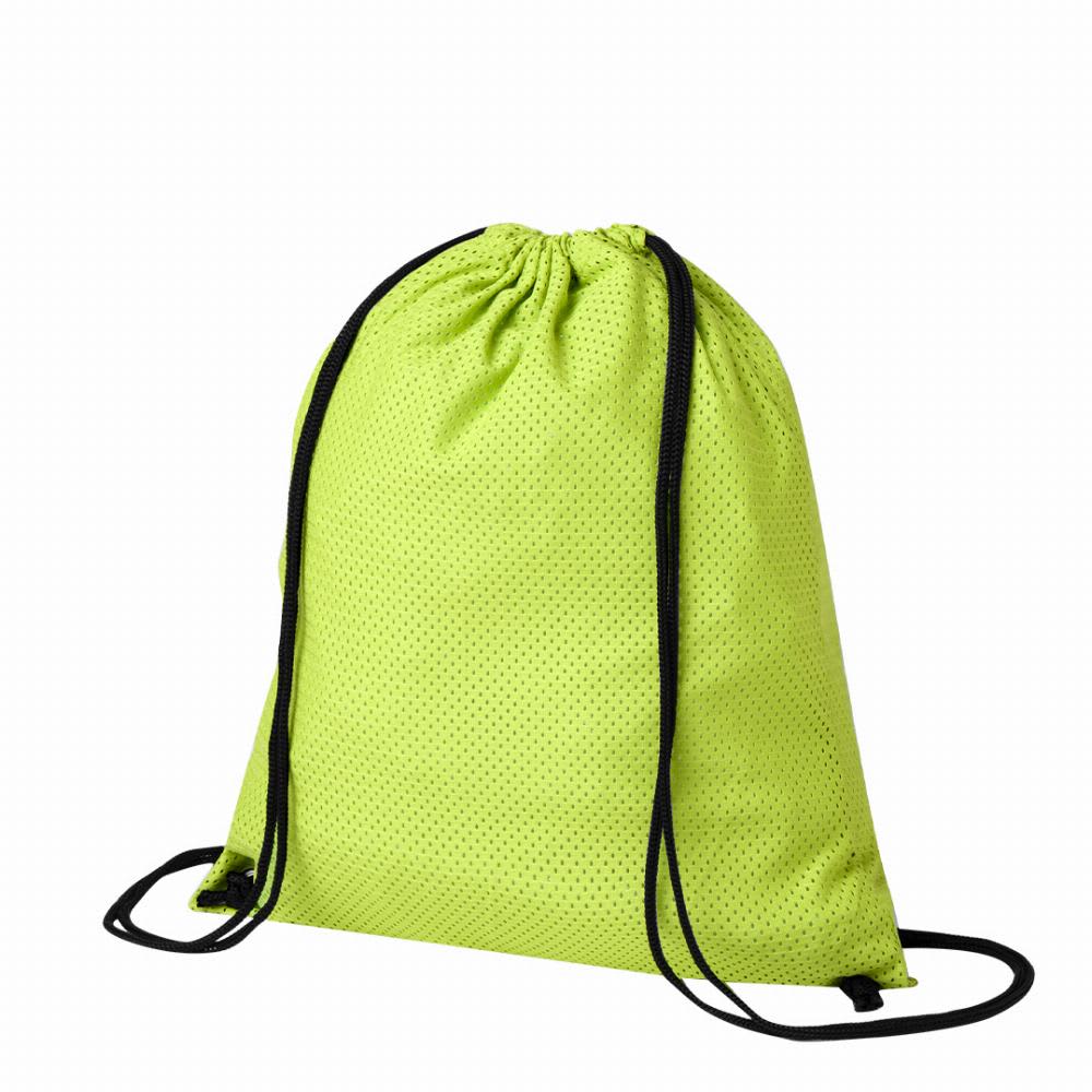 A drawstring bag in vibrant lime green with black straps, featuring a textured surface. Arlequix - Image 1
