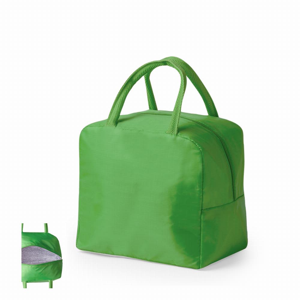 A green insulated bag with two handles and a zip closure, featuring a mesh side pocket. Vortex - Image 1