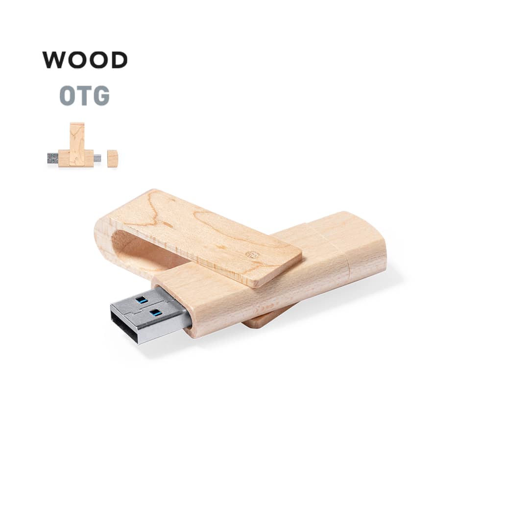 A wooden USB memory stick in a light natural colour with a sleek design. It has a built-in USB connector. Kluivert 16GB USB Memory - Image 1