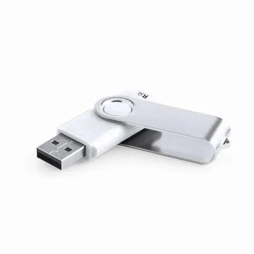 A white USB drive with a silver swivel cover, featuring a logo on one side. It has a capacity of 16GB. Kursap 16GB - Image 1