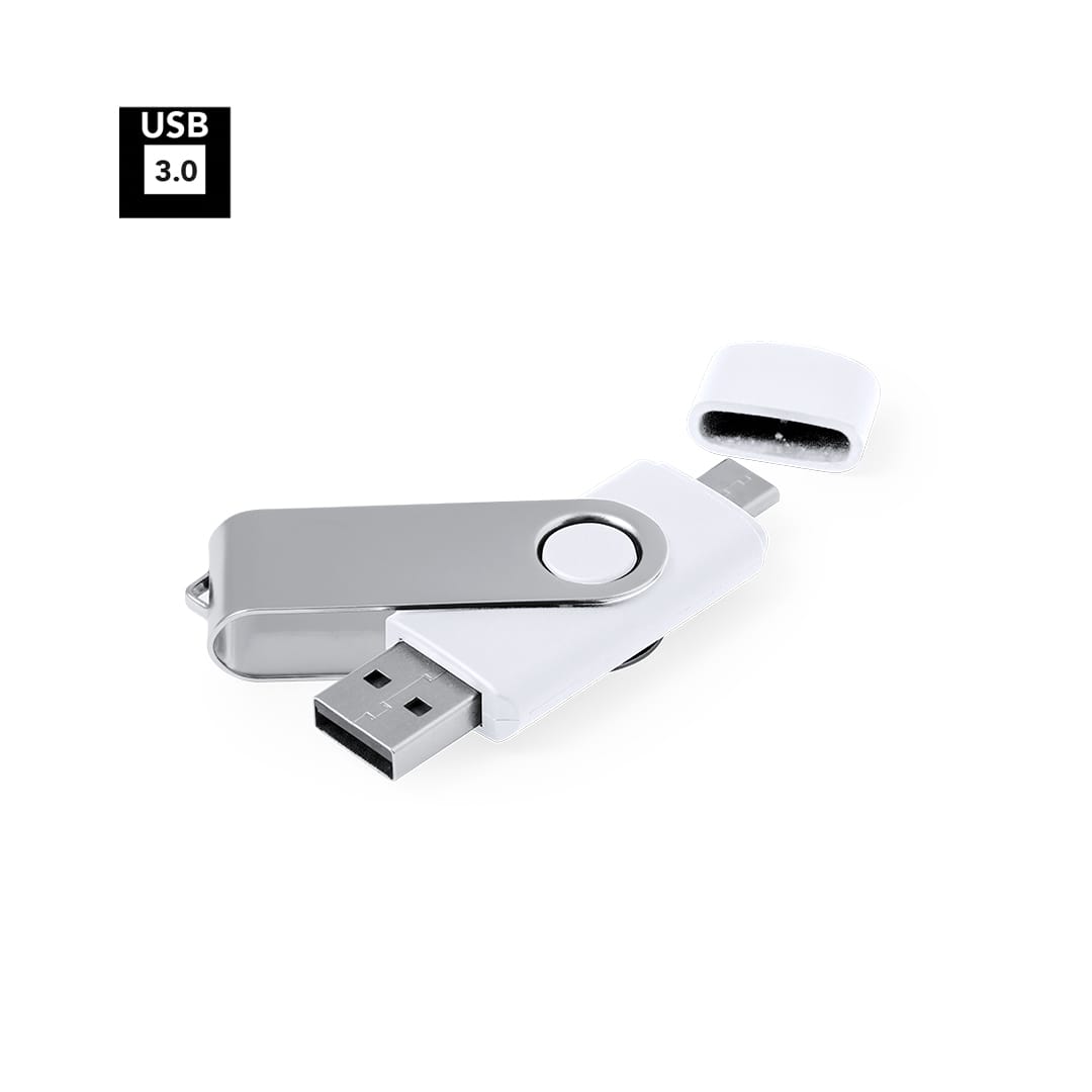 A USB memory stick in white and silver, with a swivel design and cap removed, featuring a logo. Ladny 16GB USB Memory - Image 1
