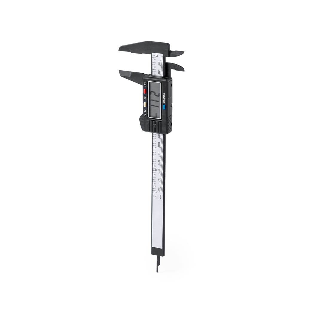 A black digital caliper with a clear display and measurement markings. It features a logo on the side. Sheley Caliper - Image 1
