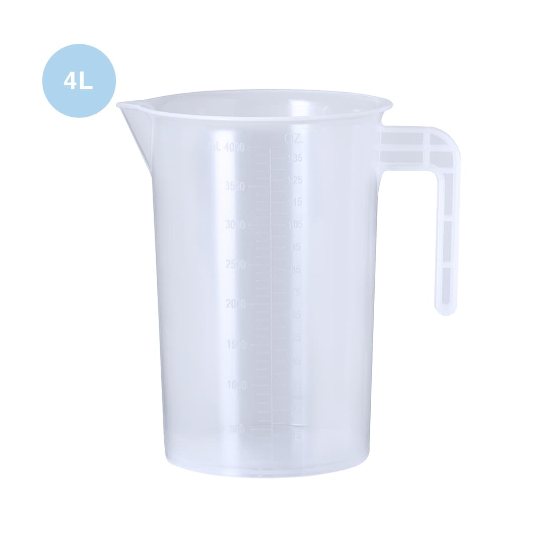 A transparent plastic measuring jug with a handle, marked for measurements up to 4 litres. Danlox - Image 1