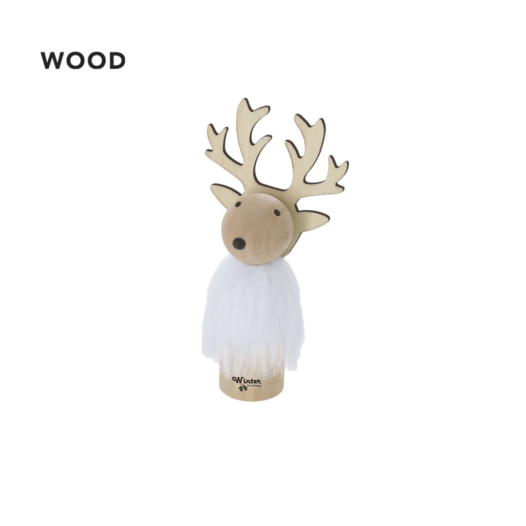A wooden Christmas decoration featuring a reindeer head with antlers and a white fluffy body. Guardens Christmas Decoration - Image 1