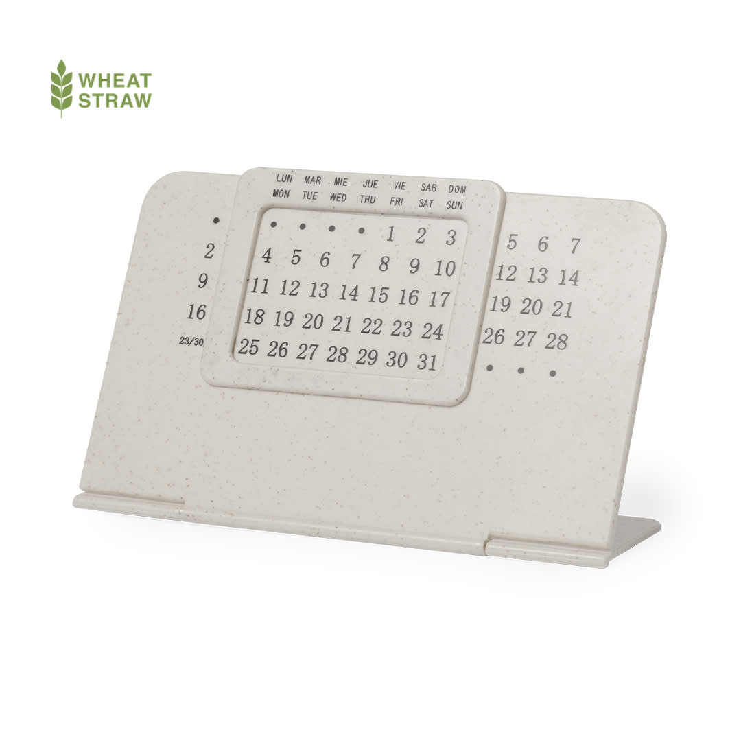 A desk calendar made from wheat straw, featuring a minimalist design with days and dates in black on a neutral background. Zegler Everlasting Calendar - Image 1