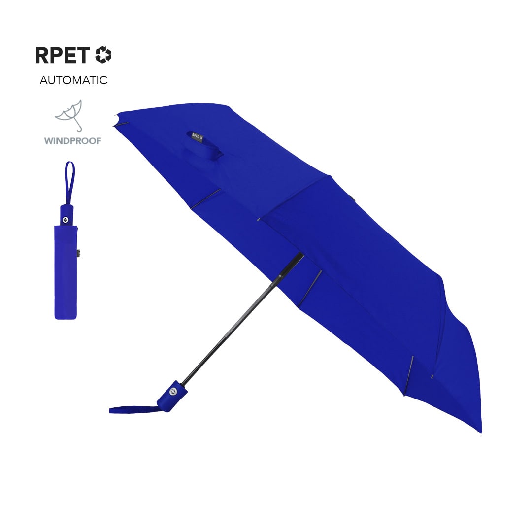 A blue automatic umbrella with a windproof design, accompanied by a matching storage sleeve. Santana Umbrella - Image 1