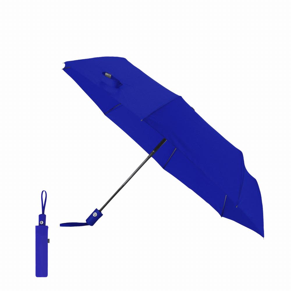 A blue umbrella with a compact design, featuring a handle and a storage sleeve for easy carrying. Santana - Image 1