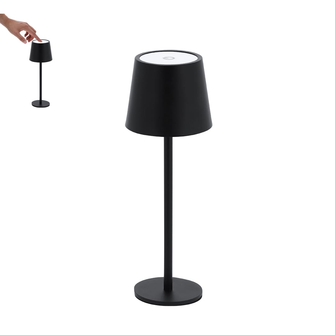 A black lamp with a conical shade and a round base, featuring a touch control on the top. Tanik Lamp - Image 1