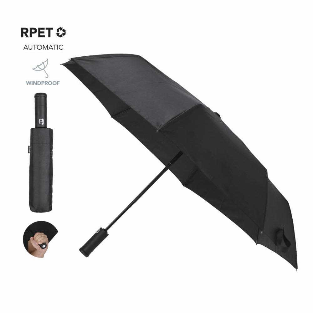 A black automatic umbrella with a windproof design, encased in a matching black storage sleeve. Pulsak - Image 1