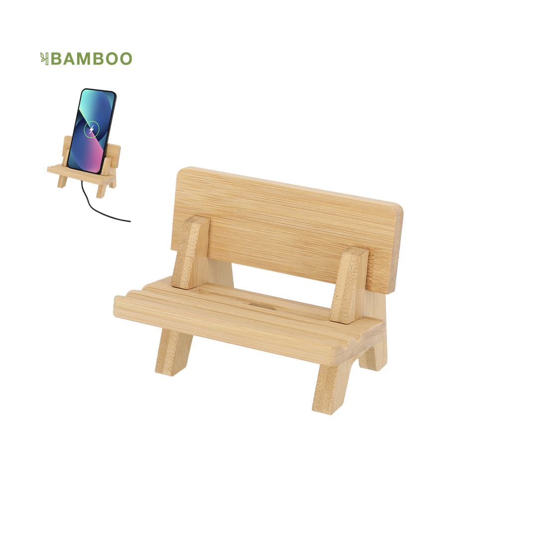 A bamboo phone stand designed to hold smartphones in an upright position. Features a natural wood finish. Hadam Holder - Image 1