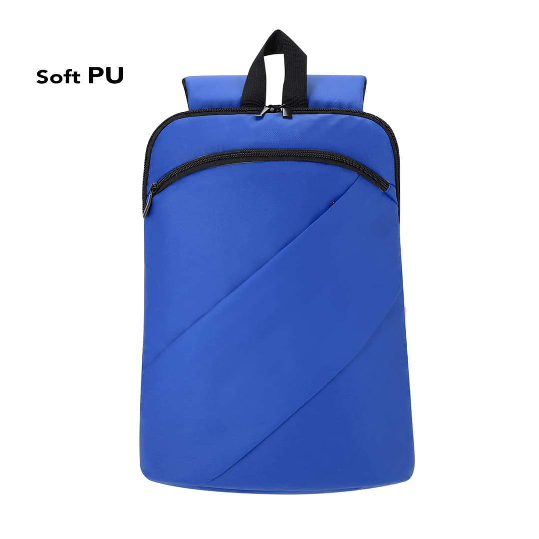 A blue Gambul Backpack featuring a sleek design and a zippered front pocket. It has a logo on the front. Gambul Backpack - Image 1