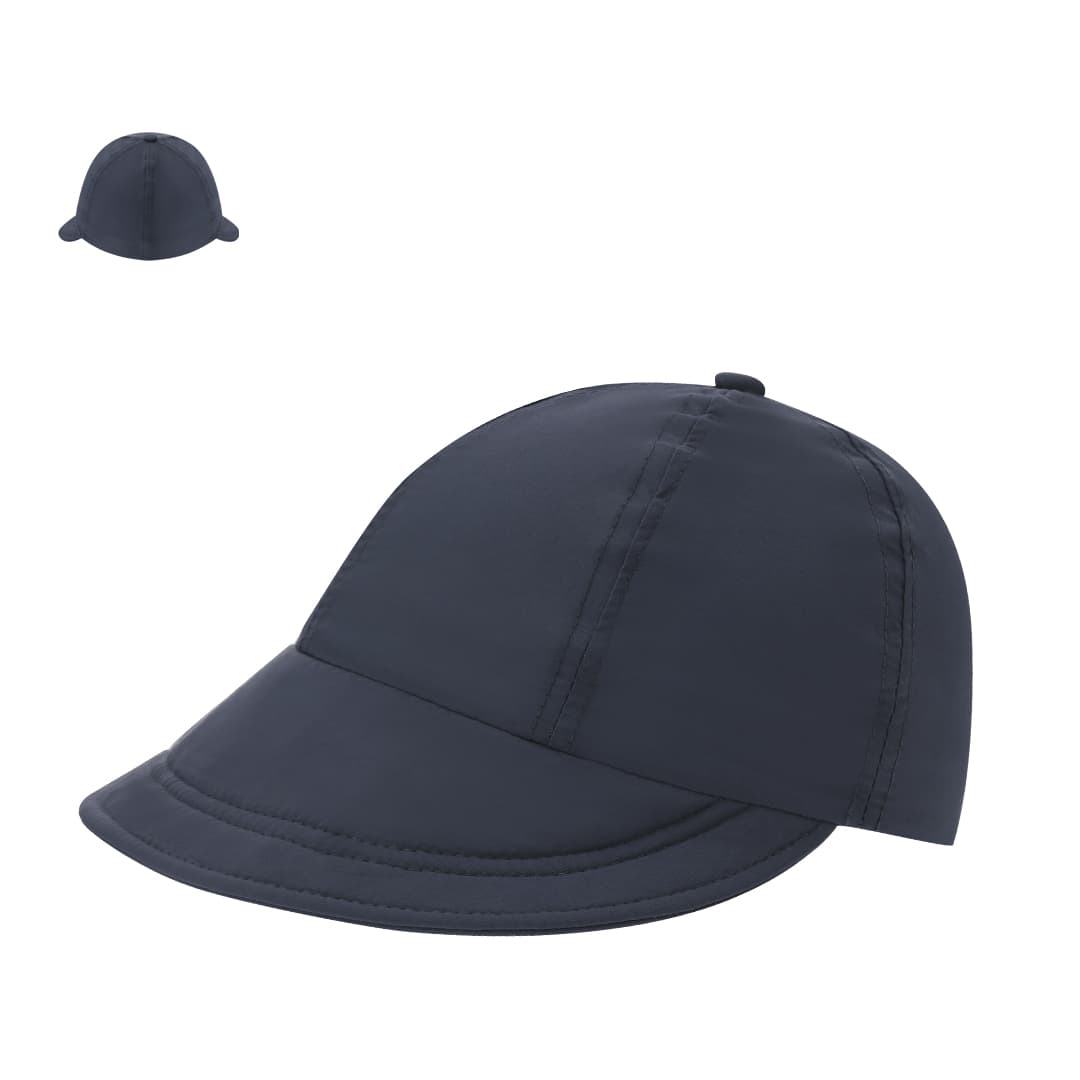 A navy blue cap with a curved brim and a rounded crown, featuring a logo on the side. Yilmur Cap - Image 1