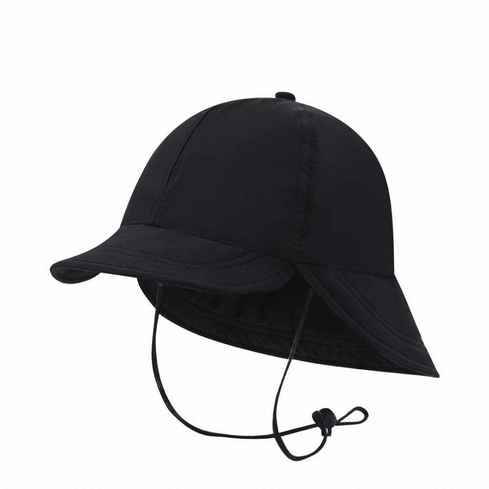 A black sun hat with a wide brim and adjustable chin strap, featuring a lightweight design. Fraser - Image 1