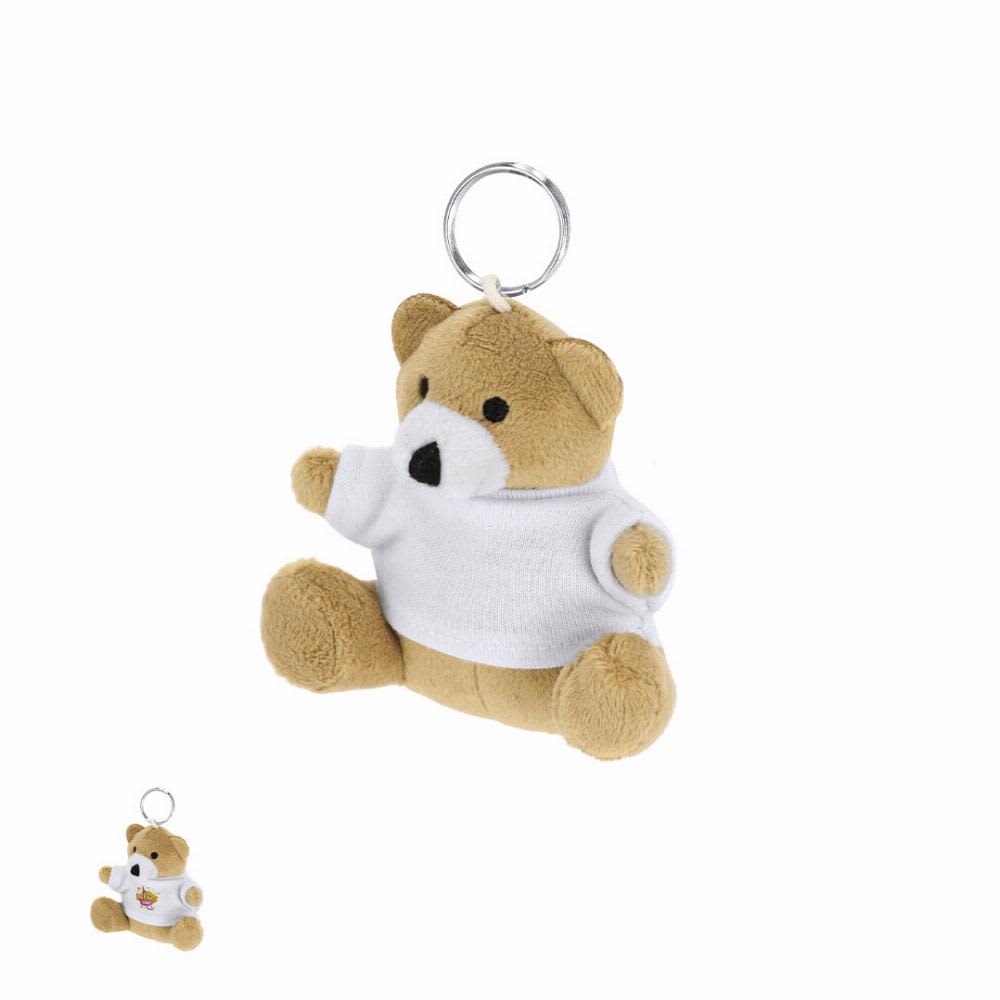 A plush teddy bear keyring in beige with a white shirt, featuring a metal keyring attachment. Pickford - Image 1