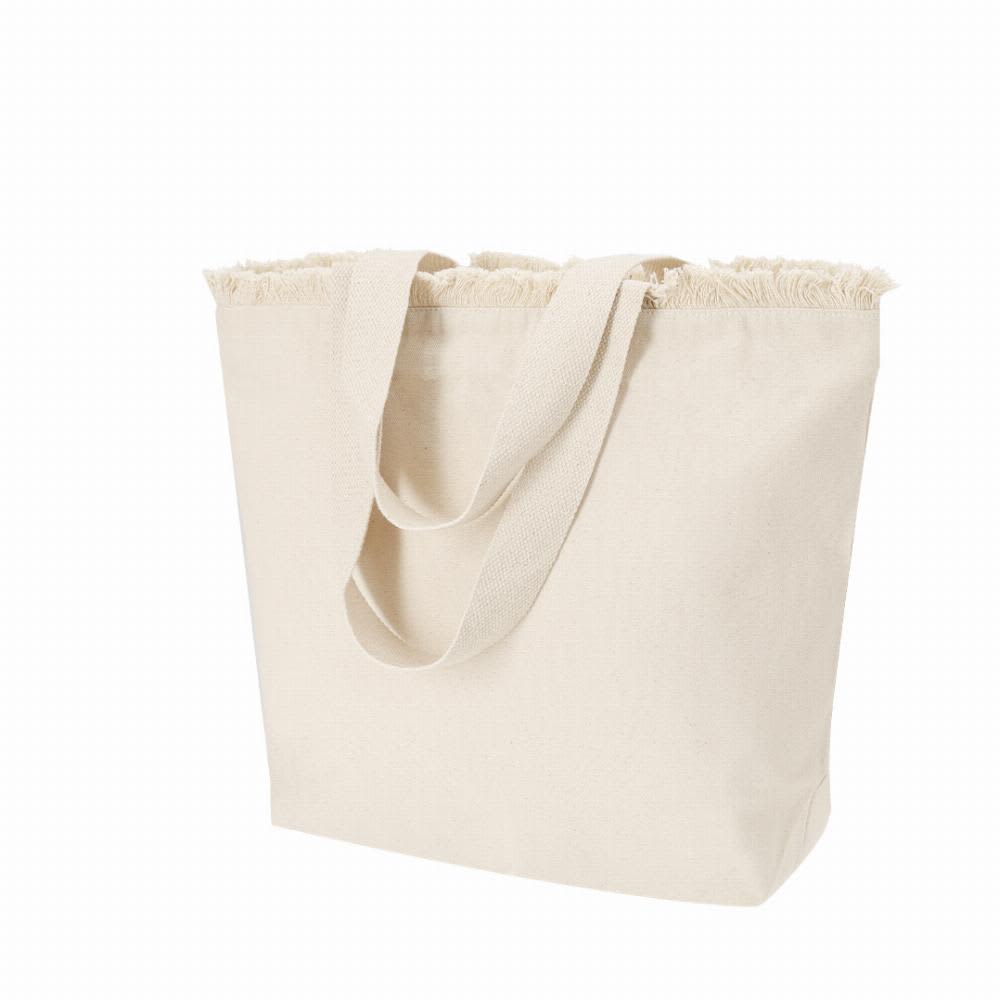 A tote bag in a light cream colour with frayed edges and sturdy handles. It features a simple, unbranded design. Whistler - Image 1