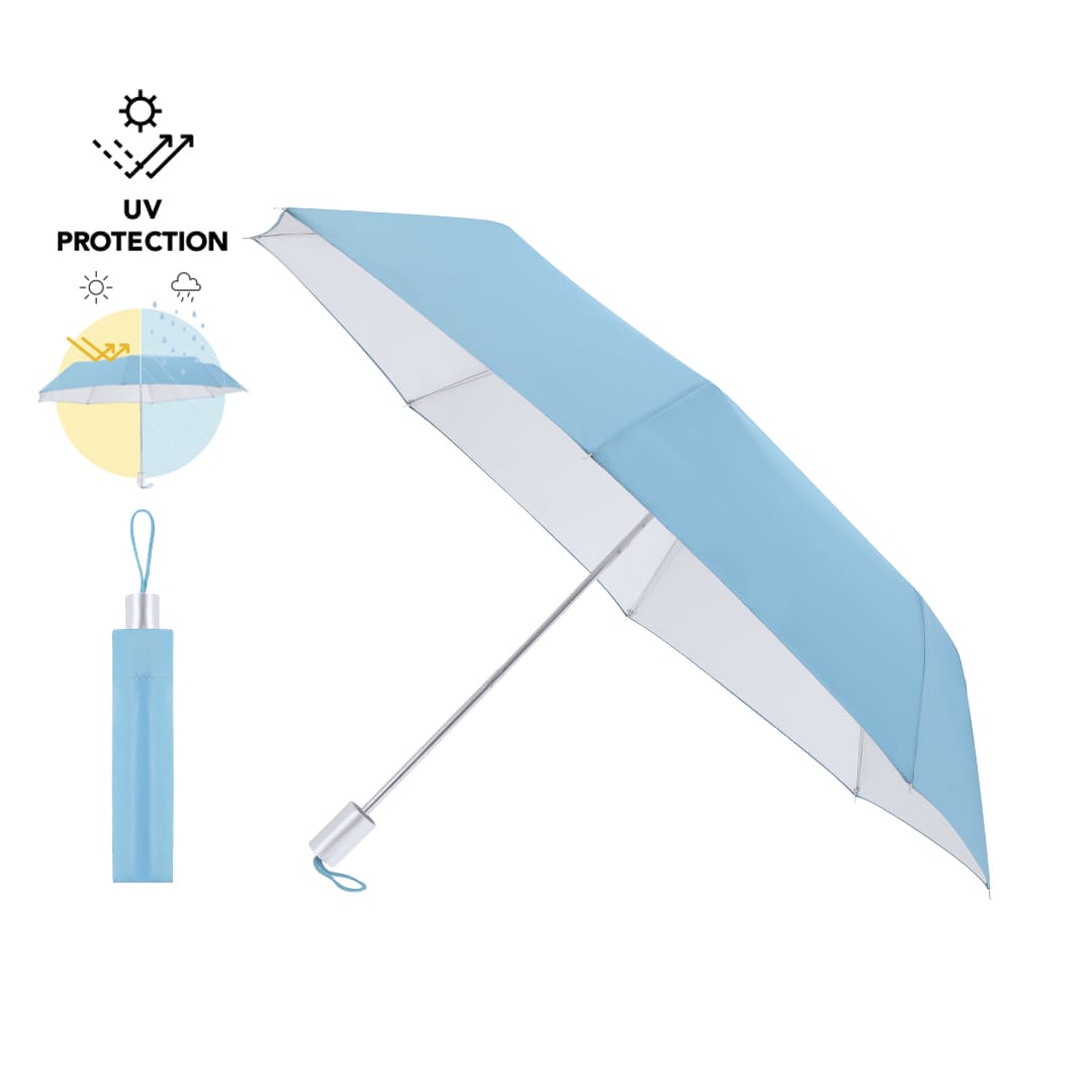 A blue umbrella with UV protection, featuring a silver handle and a compact design for easy storage. Winsler Umbrella - Image 1