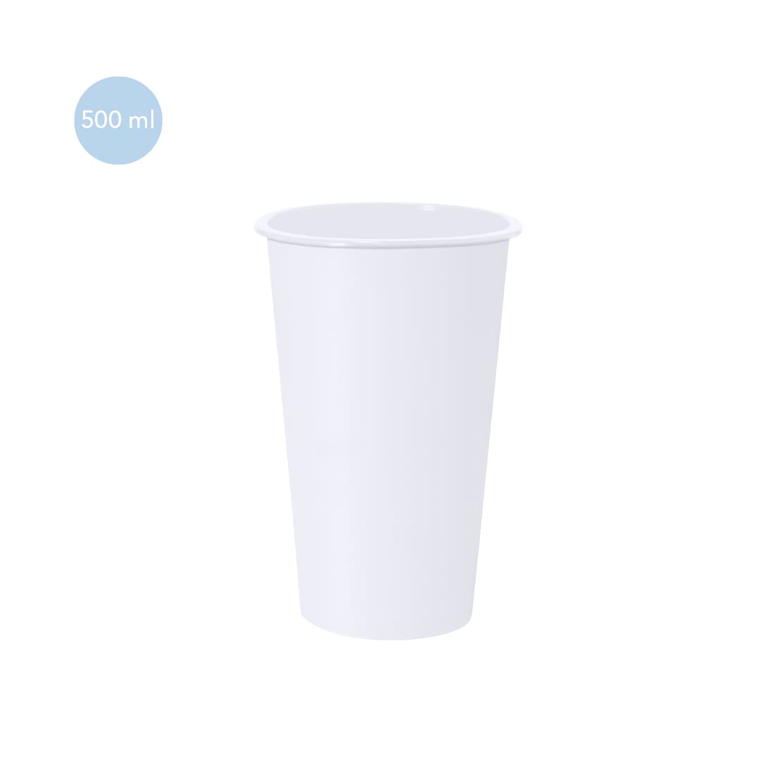 A plastic cup in white, holding 500 ml, featuring a simple design and a logo on its surface. Niklas 500 ml Cup - Image 1