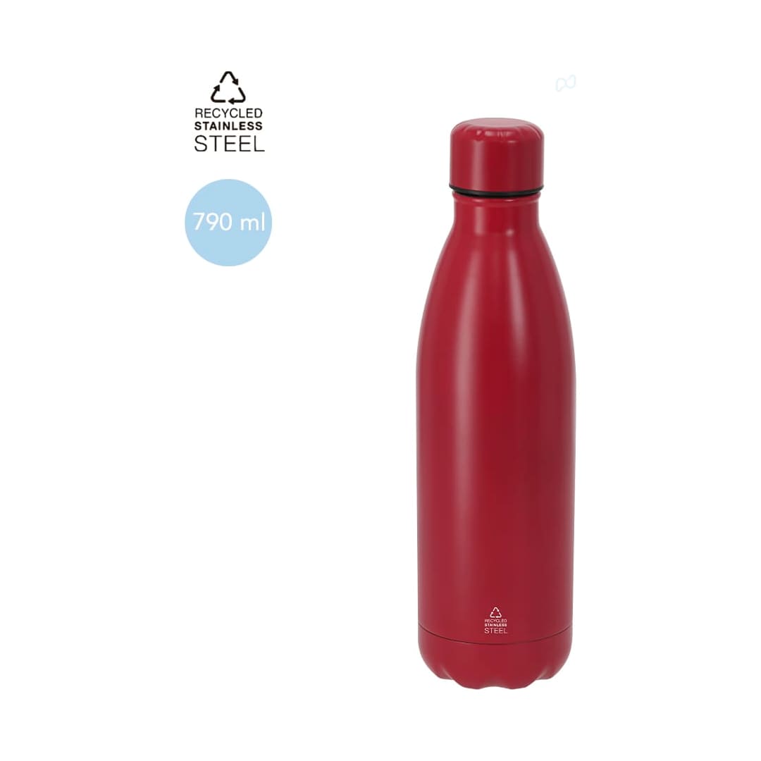 A drink bottle featuring a red finish, made of recycled stainless steel, with a capacity of 790 ml. Brendan Bottle - Image 1