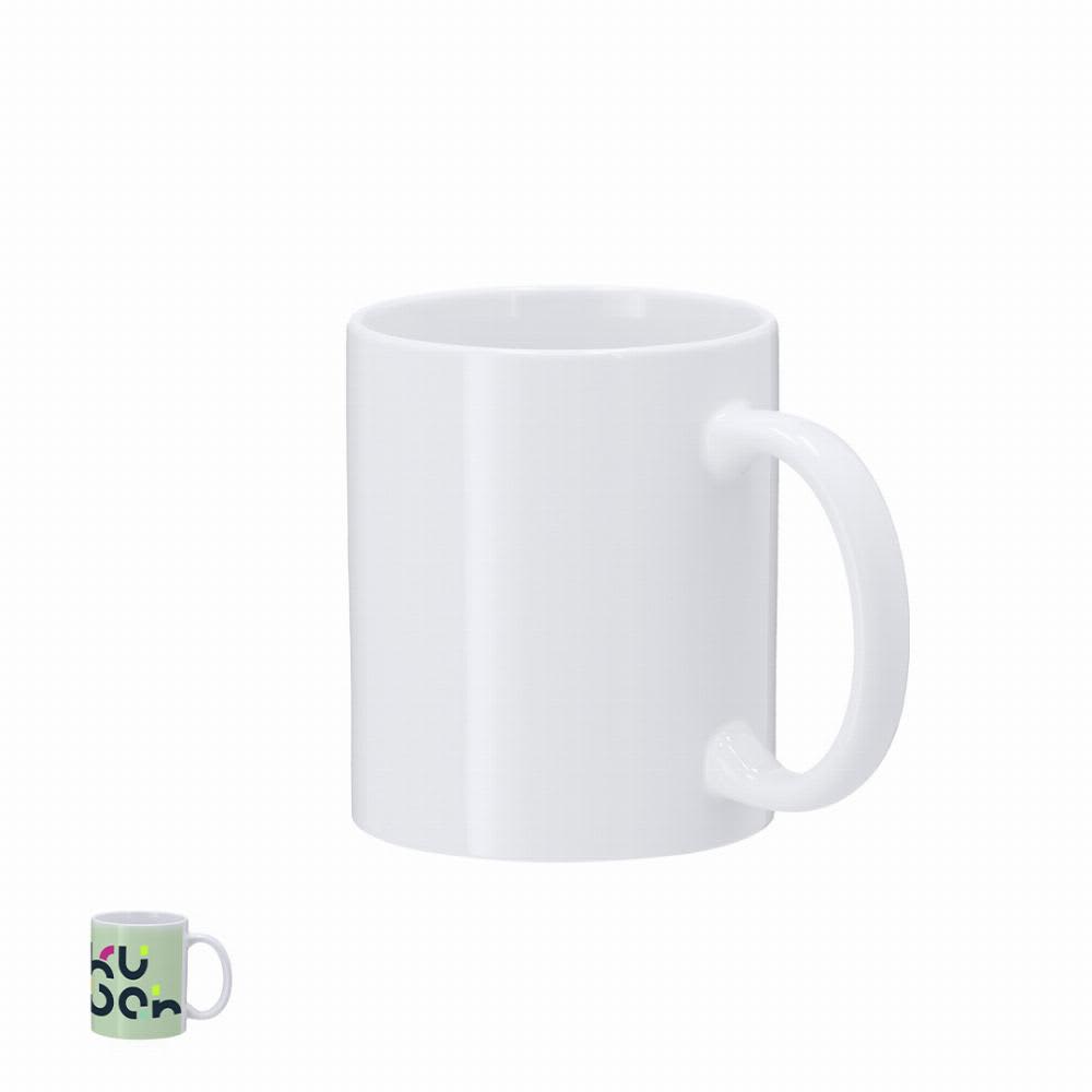 A white ceramic mug with a handle, featuring a logo on one side. Werdan - Image 1