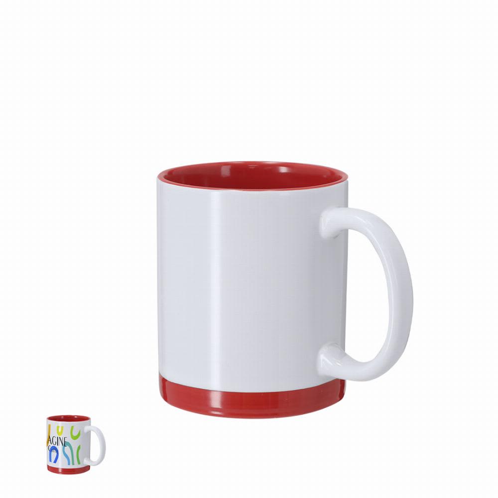 A drink bottle with a white exterior and a red interior, featuring a red base and a handle. It has a logo. Rayar - Image 1