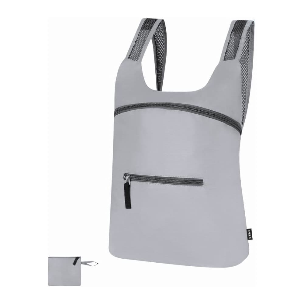 A grey tote bag with mesh straps and a zippered pocket, accompanied by a small pouch. The bag features a logo. Cladox - Image 1