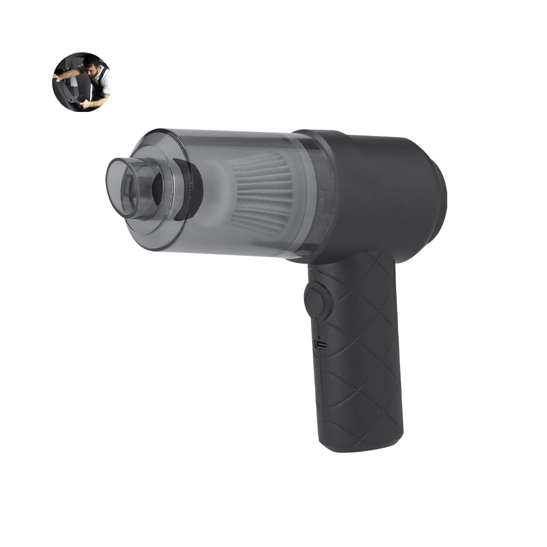 A compact black vacuum cleaner with a transparent dust container and a textured handle, featuring a logo on the side. Kestrel Vacuum Cleaner - Image 1