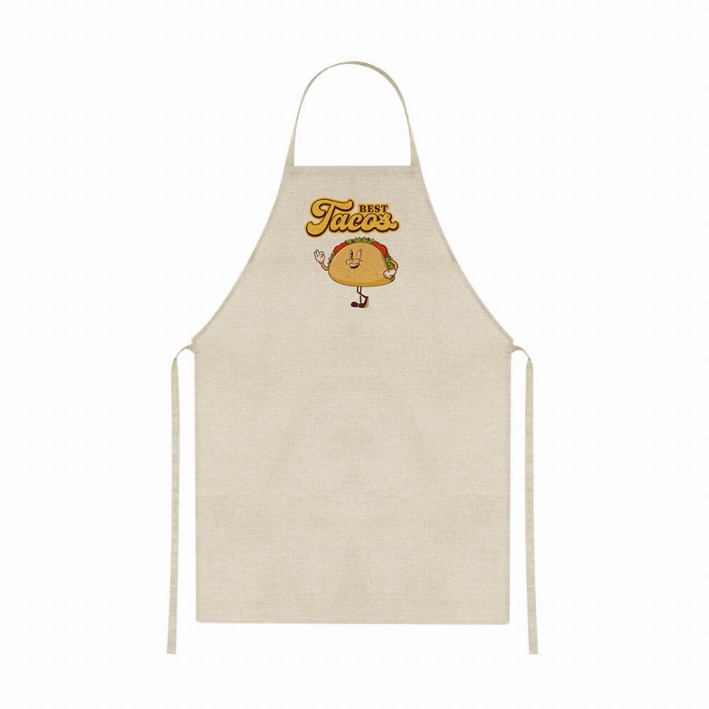 A cream-coloured apron featuring a cartoon taco character with the text "Best Tacos" and a logo at the top. Zyriel - Image 1