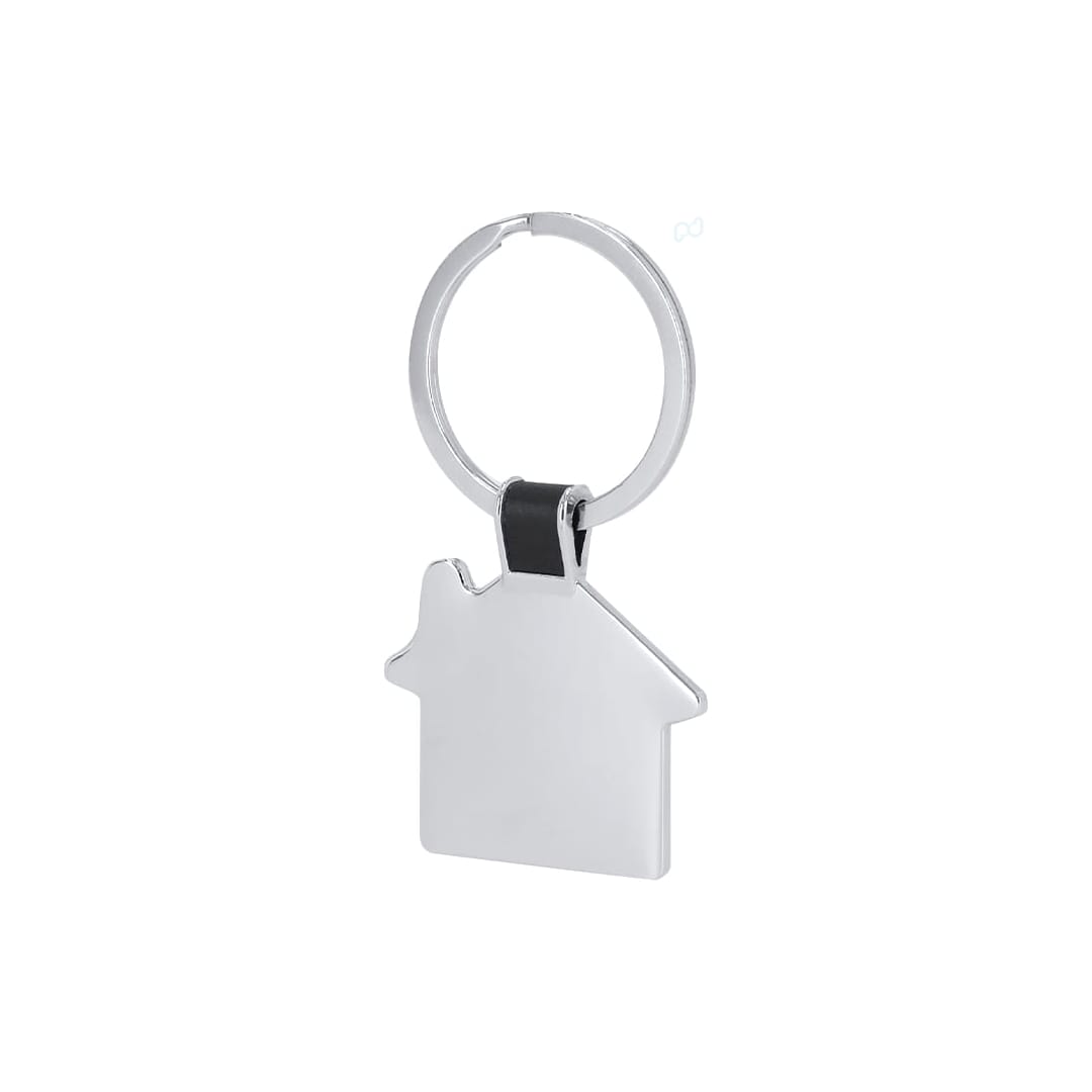 A silver keyring featuring a house-shaped design with a black accent on the attachment. Nyrella Keyring - Image 1