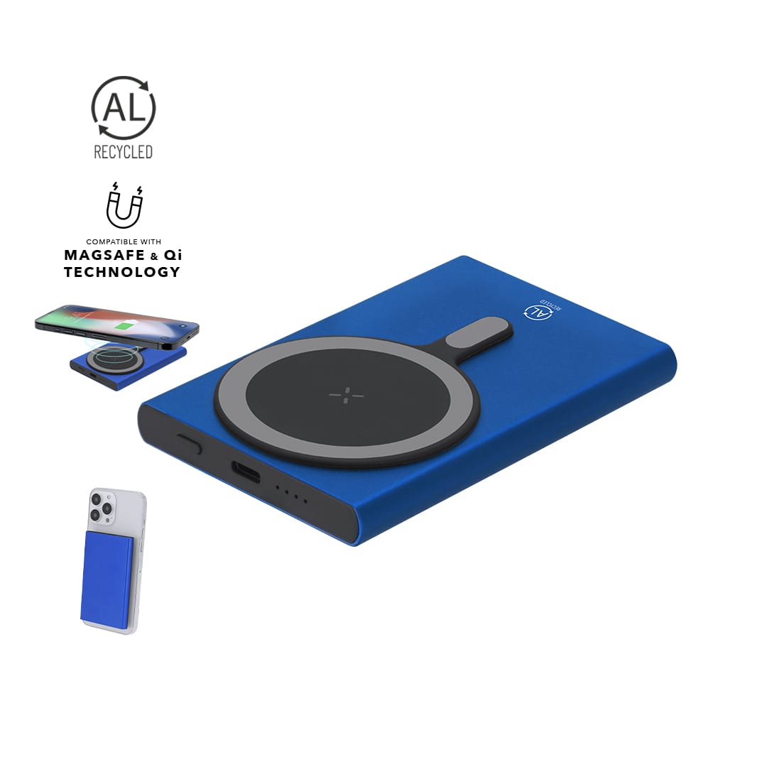 A blue Bertex Power Bank with a circular charging area, additional ports, and a logo visible on the surface. Bertex Power Bank - Image 1