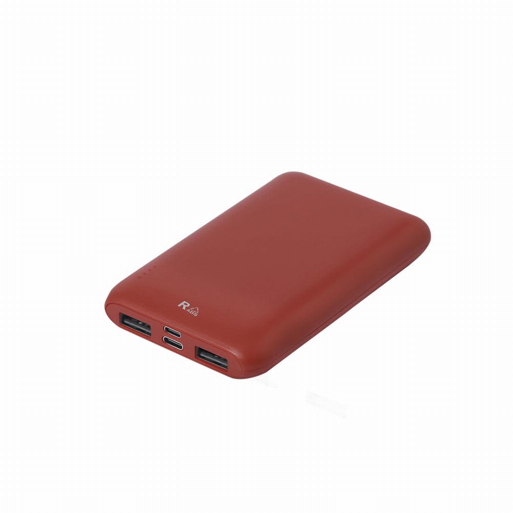 A power bank in a sleek red design with multiple USB ports and a logo on the surface. Telkax - Image 1