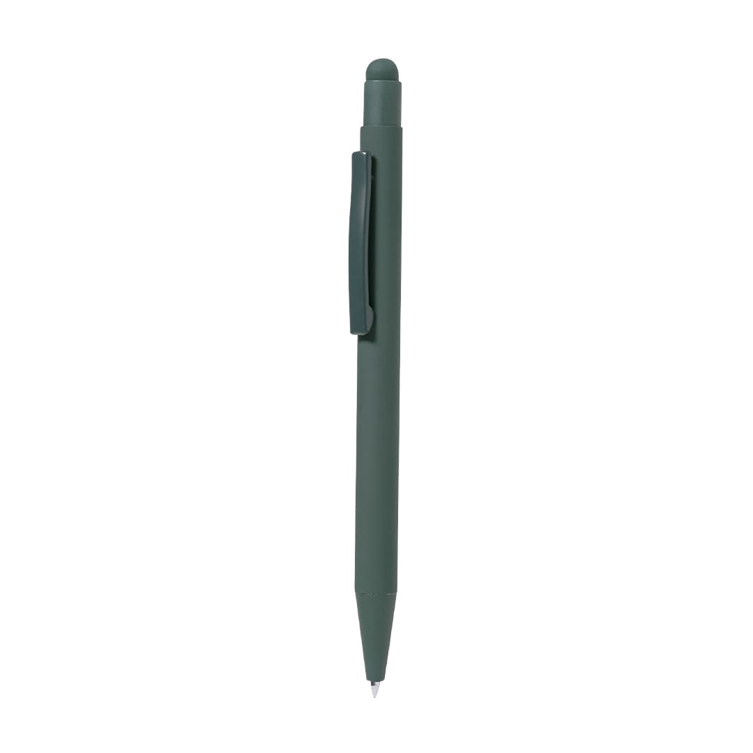A stylus pen in forest green with a clip and a smooth tip, featuring a logo on its barrel. Reffel Pen - Image 1