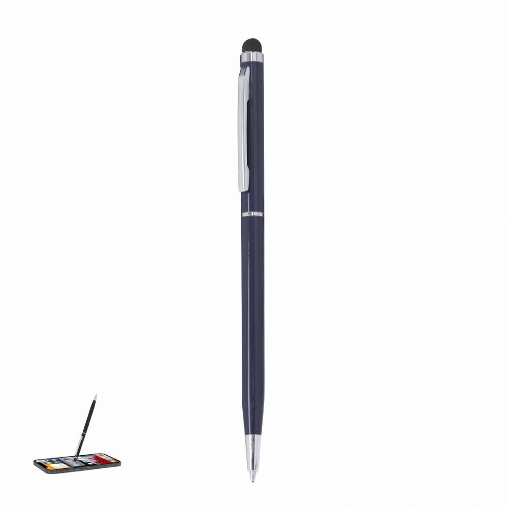 A navy pen with a silver clip and stylus tip, alongside a small palette with four colours. Winker - Image 1