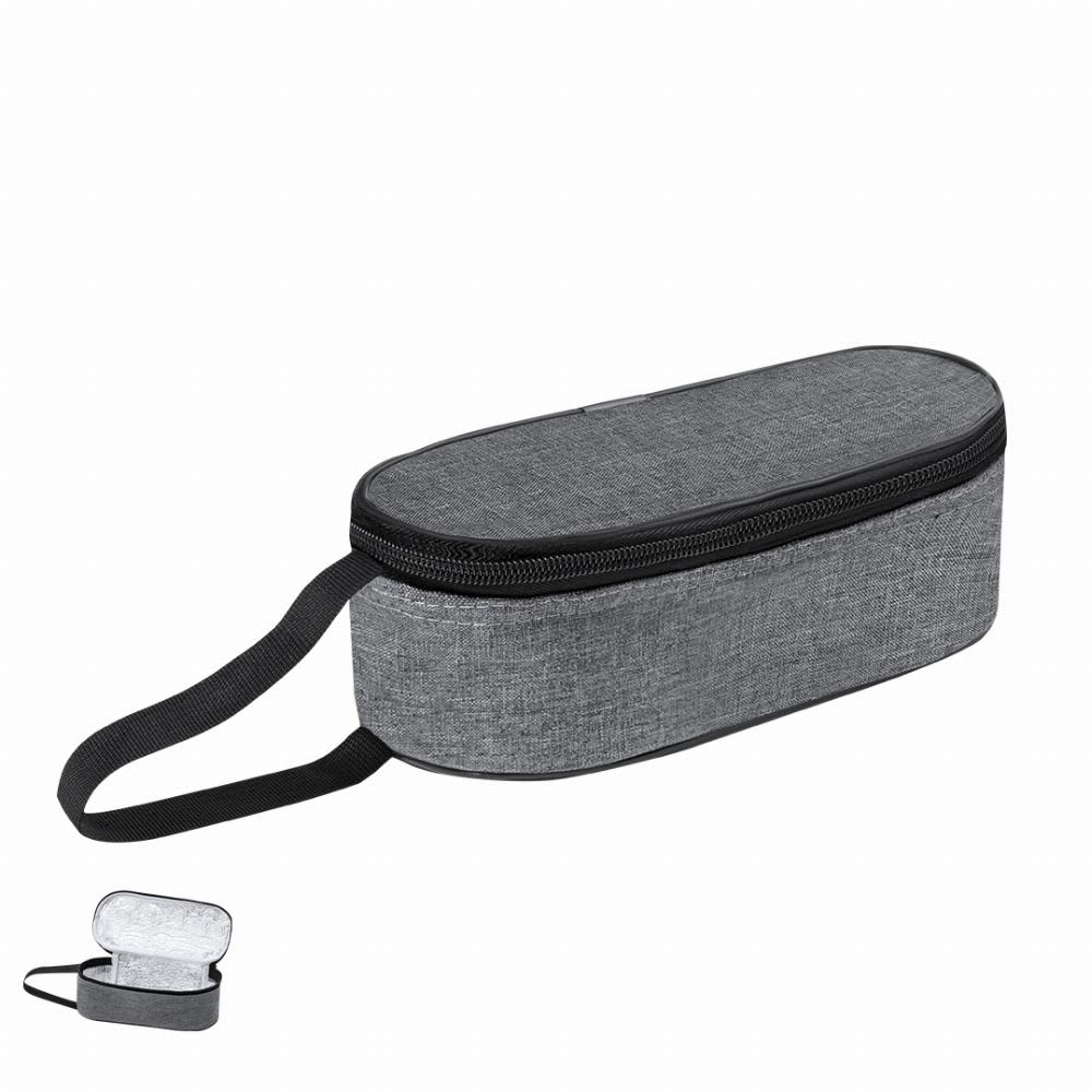 A grey zippered pencil case with a handle, featuring a smooth fabric texture and a compact design. Neskort - Image 1