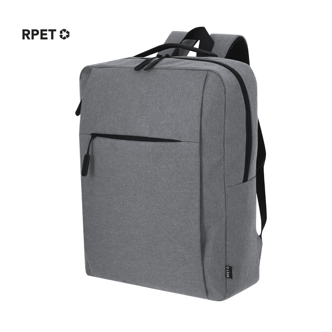 A grey backpack with a front pocket and adjustable straps, featuring a logo on the side. Maxtry Backpack - Image 1