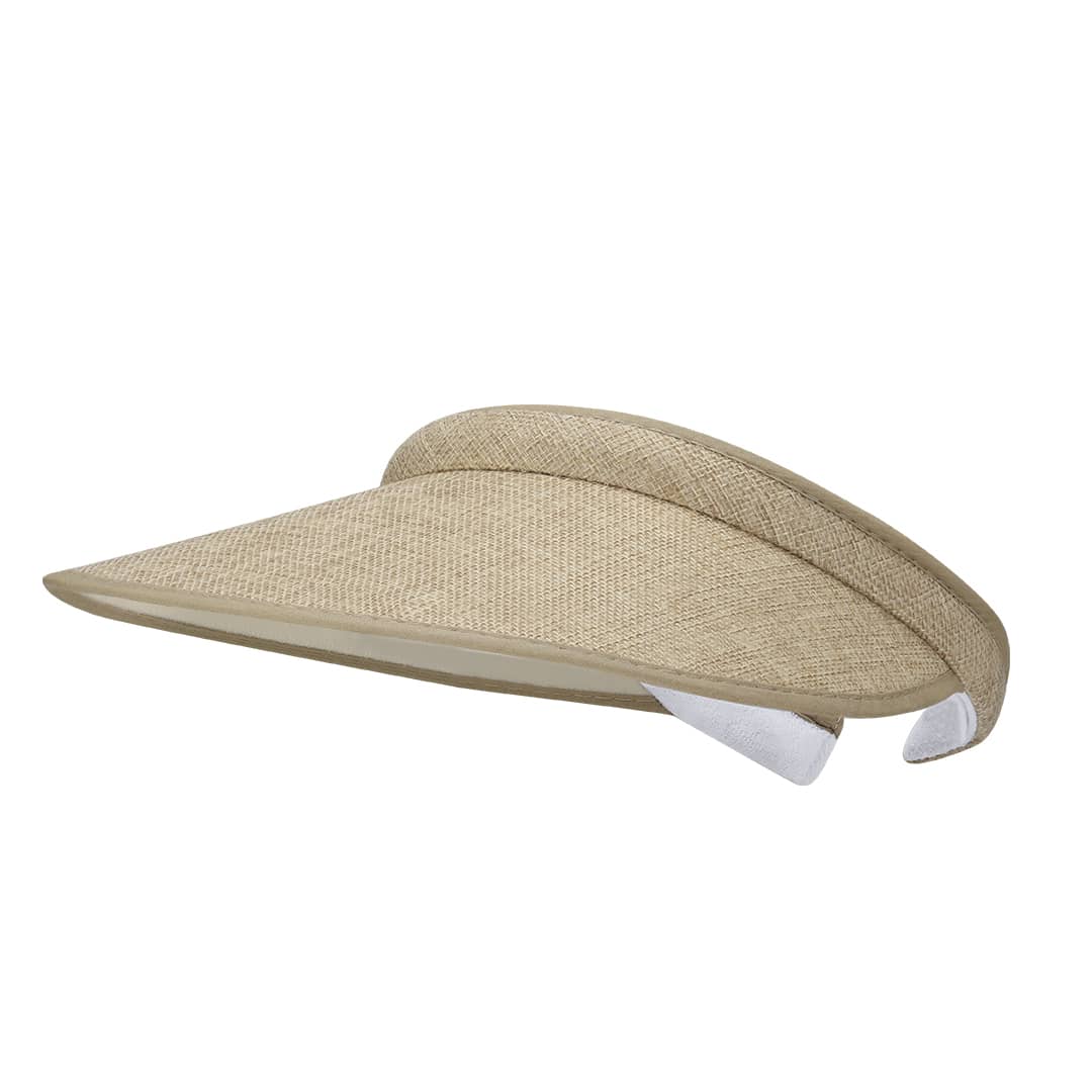 A beige straw visor with a wide brim and a soft band, featuring a logo on the side. Varmin Sun Visor - Image 1